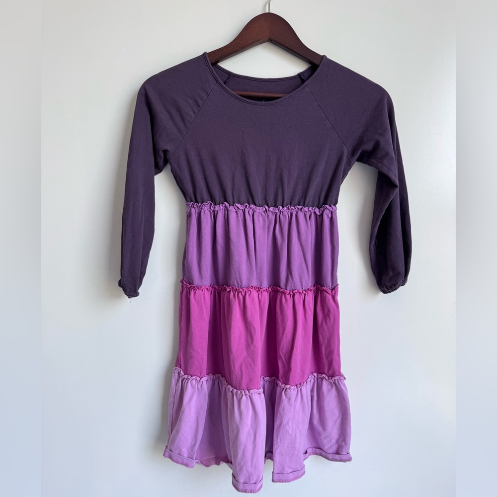 Garnet‎ Hill Kids Purple Tiered Dress Large Girls 12 Midi 100% Organic Cotton